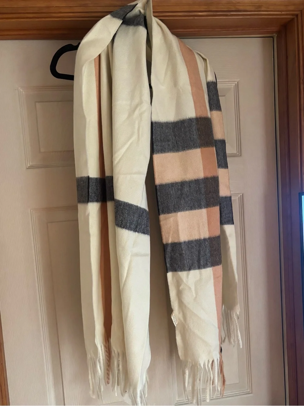 Cream Plaid Fringe Scarf - Women Accessories